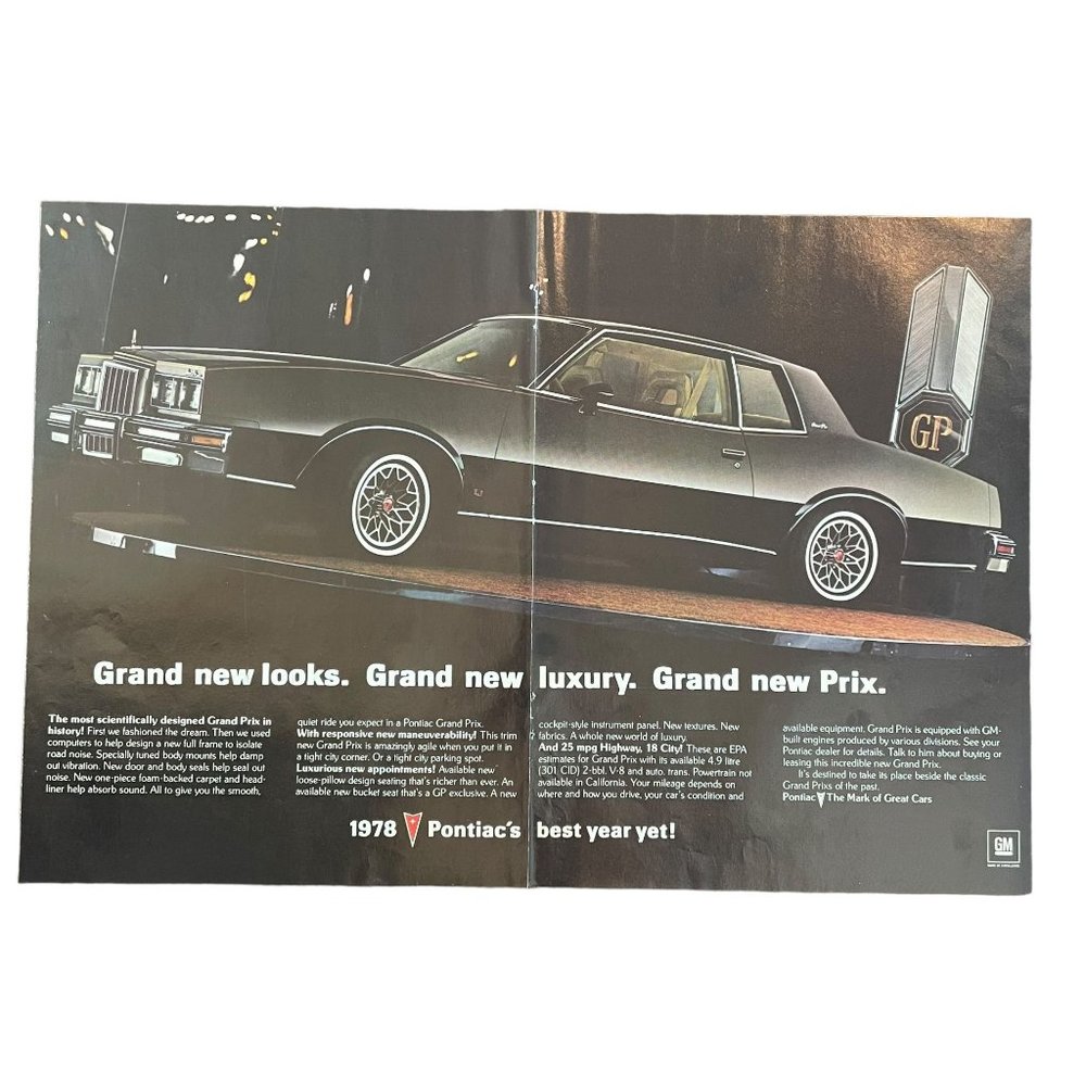 1978 Pontiac Grand Prix Coupe Vintage Print Ad 16x11 Poster Man Cave Wall Art